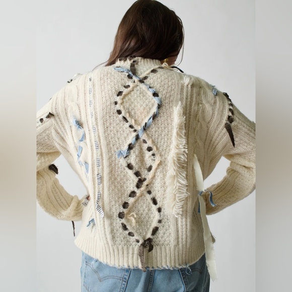 LINGUA FRANCA Jade Cable Knit Crewneck Sweater Alpaca Wool Size 2X - Picture 4 of 13